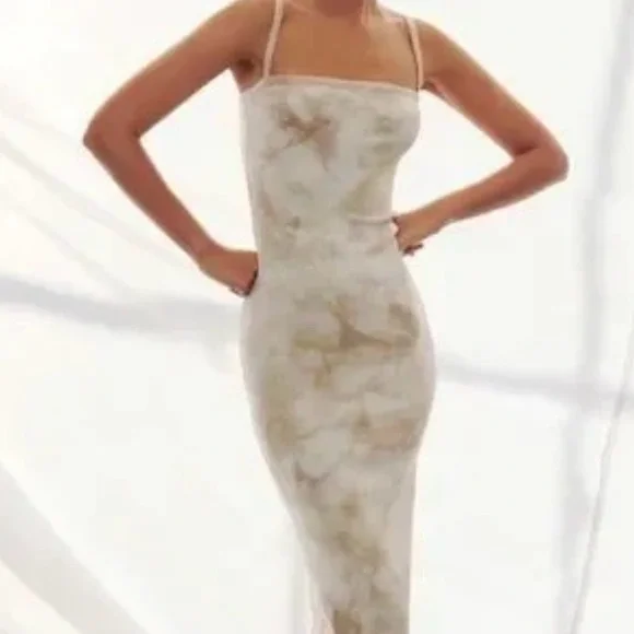 Zara Sleek Beige Tie-Dye Ribbed Fitted Dress with Thin Straps Women’s Small - Picture 9 of 9